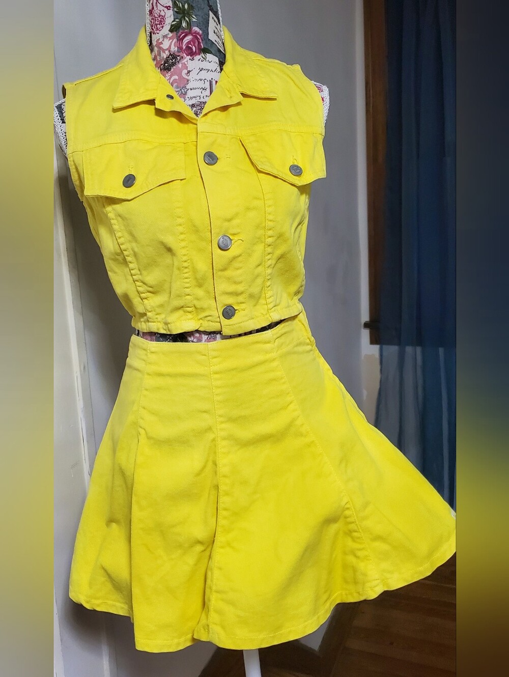 BONGO Lemon Yellow Sleeveless Denim Two-Piece Mini Skirt Set
